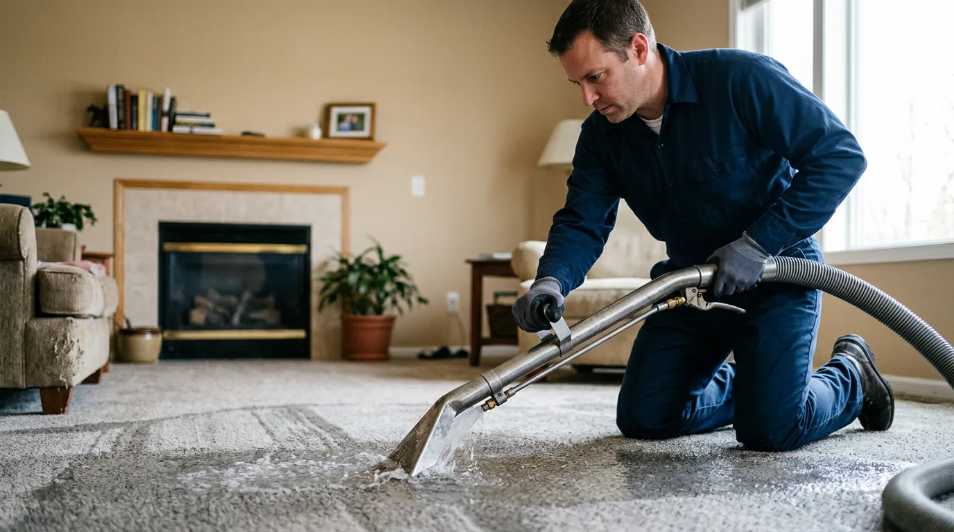 Water damage restoration technician working near Rimforest, CA